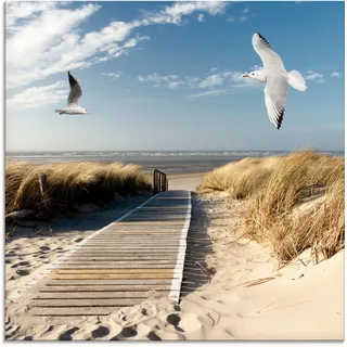 Artland Glasbild "Nordseestrand auf Langeoog mit Möwen" Strand 1 Stk. tlg. in verschiedenen Größen, farbe bild(er): blau
