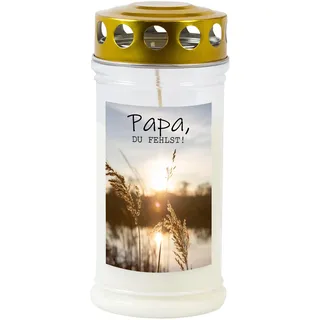 JEKA TLB Grabkerze 'Papa' - Wind- & Wetterfest, 100% Pflanzenöl, Motiv 'Papa Du fehlst', Unparfümiert
