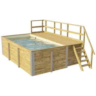 Weka Massivholzpool 490 x 309 x 116 cm inkl. Sandfilteranlage und Sonnendeck