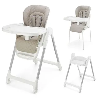 Kinderkraft TULO Kinderhochstuhl 3-in-1, Kinderstuhl, Hochstuhl, bis 25kg, 5 Höhenpositionen, 3 Rückenstützen, 3 Fußstützenpositionen, 4 Räder mit Bremse, Beige