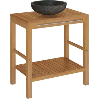 Waschtisch Massivholz Teak mit Waschbecken Marmor Schwarz - Schwarz