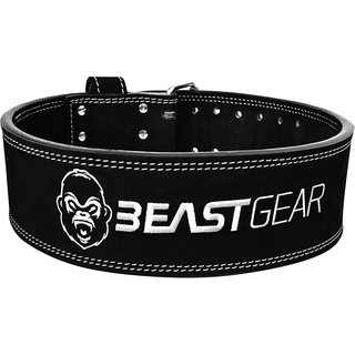 Beast Gear PowerBelt – Premium Powerlifting Gürtel mit Doppelter Dornschließe - 10,2cm x 10mm Nubukleder Kraftsport Gewichthebergürtel Nietengürtel - L