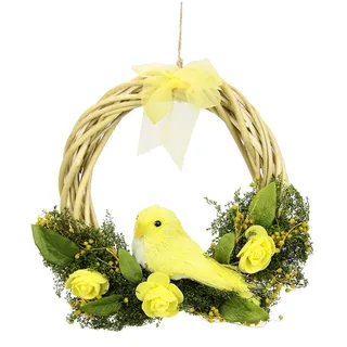 I.GE.A. Sabine Pitz Osterkranz Vogel Blüten Schleife Dekoration Kranz Girlande Künstliche Ostertür Osterdeko Frühlingsdeko Frühling Tür Türdeko Eingangsbereich Blume Wand Fenster, 090274G, Gelb,