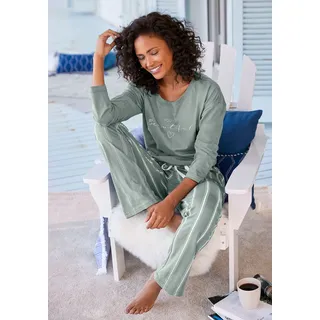 Vivance Dreams by Lascana Pyjama Set, 2 tlg. mit Frontdruck, grün gestreift