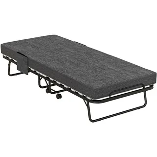 Homcom Klappbett Gästebett mit Rollen, 10 cm Matratze, Abdeckung, Seitentasche, Grau , Dunkelgrau , Kunststoff , Schlafzimmer, Betten, Gästebetten, Klappbetten