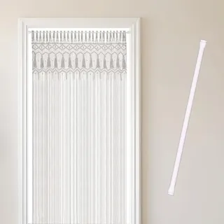 Cozyor Makramee Boho Vorhang + Klemmstange 70-120 cm ohne Bohren Türvorhang Fenstervorhang 132x200cm Raumtrenner, Wandbehang & Deko weiß, Hochzeit, handgemacht