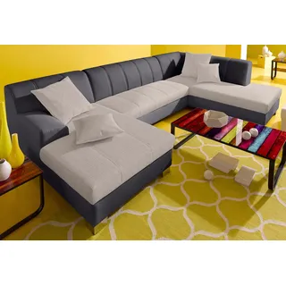 DOMO collection Wohnlandschaft »Turah moderne Steppung, incl. Zierkissen, auch in Leder,« wahlweise mit Bettfunktion, B/T/H: 297/82/75 cm, U-Form, braun