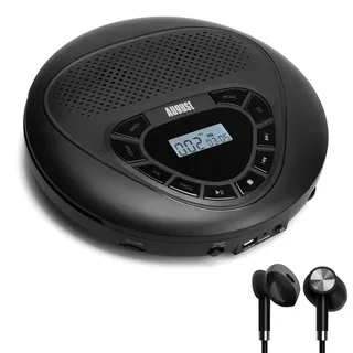August SE10 Wiederaufladbarer tragbarer CD Player mit Kopfhörer - Discman USB-C mit Lautsprecher Überspring (Anti-Skip) Schutz MP3 CD Player mit Wiederholung/EQ/PROG/Micro SD/EQ für Erwachsene Kinder