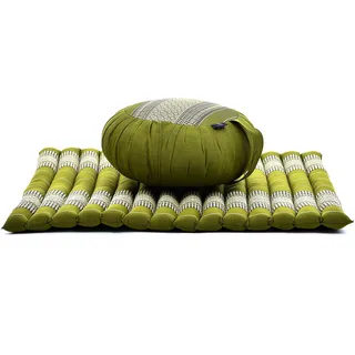 Leewadee Meditationsset - Zafu-Yogakissen und Zabuton, Thai-Kapok-Sitz, handgefertigt, 2er-Set, Grün