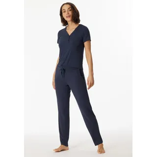 Pyjamahose SCHIESSER "Mix + Relax", Damen, Gr. 38, N-Gr, 800, blau, Single Jersey, Obermaterial: 95% Modal, 5% Elasthan, bequem lang, Hosen Pyjamahose, Single Jersey Qualität, bequem, Satin-Bindeband