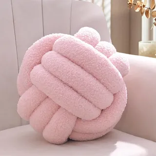 Yhoelata Knotenkissen, Dekokissen Rosa, Zierkissen Aesthetic Sofakissen aus Teddysamt, Bett Deko Kissen Runden für Kind Schlafzimmer, Geschenk 28 cm