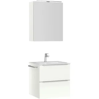 Nobilia Badezimmer , Edelstahlfarben, Weiß Hochglanz , Metall , 2,2 Schubladen , G , 61 cm , Goldenes M, Made in Germany , Griffeauswahl, hängend, Zusatzausstattung erhältlich, Typenvielfalt , Badezimmer, Badmöbelsets & Badmöbelserien, Badmöbel-Sets