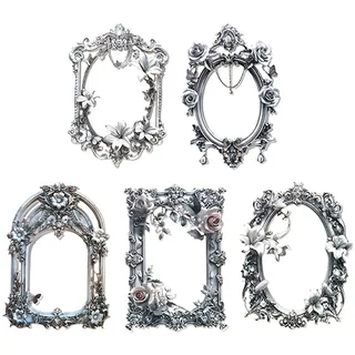 Ieron 5-teiliges Set mit weißen Mini-Bilderrahmen mit ausgehöhlter geprägter Collage-Karte, vergoldetem Blumenspiegel, Vintage-Barock-Blumendesign, DIY-Dekoration für Alben und Wandkunst