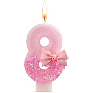 Ovanda Kerze 8 Geburtstag Mädchen,Kerze Rosa Tortendeko 8,3D Regenbogen Kerzen Rosa Geburtstagskerzes,Kerzen Zahlen 8 Lila,Geburtstagsdeko Mädchen 8 Jahre,geburtstagskerzen zahlen