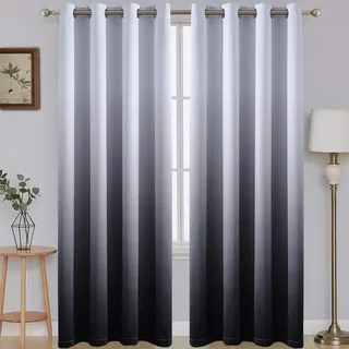SimpleHome Ombré-Verdunkelungsvorhänge, Farbverlauf Weiß zu Schwarz, lichtblockierend, wärmeisolierend, Ösen, für Schlaf- und Wohnzimmer, 2 Bahnen, ca. 130 cm x 245 cm Länge