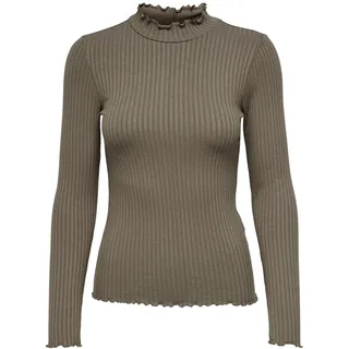 JdY Damen Dünnes Langarm Shirt Basic Rundhals Stehkragen Longsleeve Stretch Oberteil JDYFRANSISKA, Farben:Braun, Größe:L