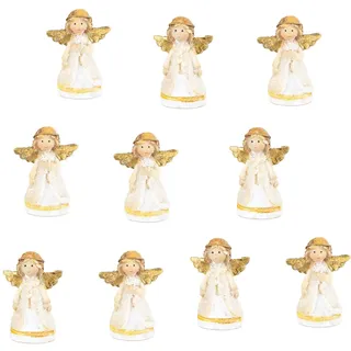 Miniatur Engel-Figuren, 10 Stück: Kleine Weihnachtsengel Deko, Figur Weihnachten & Winter, Schutzengel, Glücksbringer, Dekofiguren Innen, Weihnachtsfiguren zum Hinstellen, Weihnachtsdeko Klein, 4 cm