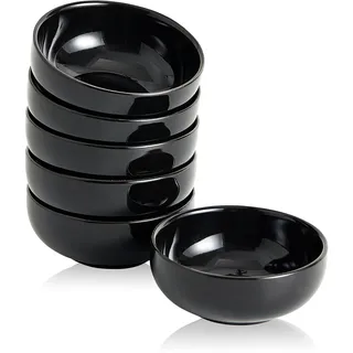 Swuut Keramik Dipschalen Set 6 Stück, 75 ml Kleine Runde Dip-Schälchen, Mini Keramikschale für Sojasauce, Sushi, Tapas, Snacks, Dessert, Berry Bowl, Servierschale für Party & Fingerfood(Schwarz)