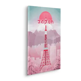 KOMAR Keilrahmenbild im Echtholzrahmen - Vintage Travel Japan - Größe 40 x 60 cm - Wandbild, Kunstdruck, Wanddekoration, Design, Wohnzimmer, Schlafzimmer