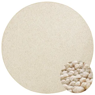 BT Carpet Wolly Teppich Rund – Wohnzimmerteppich Flachgewebe Kurzflor Woll-Optik Wolle Skandi-Look Esszimmer, Wohnzimmer, Kinderzimmer, Schlafzimmer – Creme, 200cm