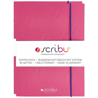 scribu Business Notizbuch mit System - Planer für Aufgaben, Projekte & Prioritäten | GTD, Eisenhower, Bullet Journal | 96 Seiten, Soft Cover | Tablet Format | Euphoric Pink - Doppelpack