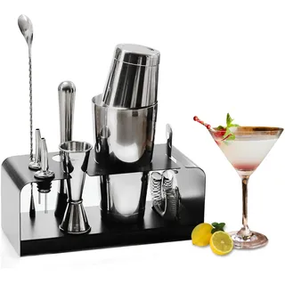 SKY FISH Cocktail Set, 8 teiliges Bar Zubehör Set mit Edelstahl Ständer, Perfektes Heim Bartending und Martini Cocktail Shaker Set.
