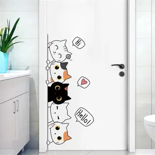 Wandtattoo Kinderzimmer, Türaufkleber Katze, wandsticker kinderzimmer, katzen sticker, Wandbild selbstklebend, Schlafzimmer Wanddeko für Junge Mädchen