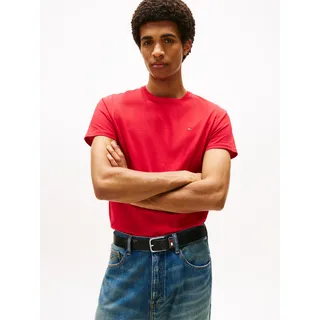 T-Shirt TOMMY JEANS "TJM ESSENTIAL SOLID", Herren, Gr. L, rot (sapphire rot), Jersey, Obermaterial: 100% Baumwolle, unifarben, slim fit normal, Rundhals, eingesetzt abgesteppte Kante, Shirts T-Shirt, mit Rundhalsausschnitt und dezenter Logo-Flag