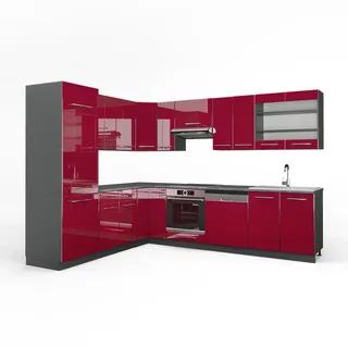 Vicco Winkelküche L-Form 287 cm Bordeaux Hochglanz