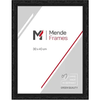 MendeFrames H530 Schwarz 30x40 cm Barock Fotorahmen aus Holz mit entspiegeltem Glas - Schwarz