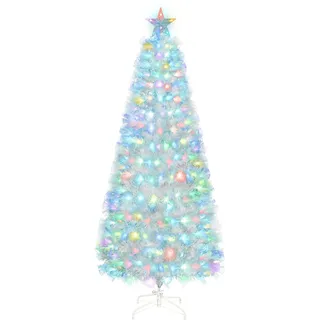 Weißer Weihnachtsbaum 120 cm, Uten künstlicher Faseroptik Tannenbaum mit LED-Lichtern, 125 Spitzen, PVC-Zweige, Metallständer, Weihnachten Deko