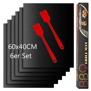 Grillmatte für gasgrill 60x40 6er Set,Backpapier Wiederverwendbar,BBQ Grillmatte,Grillmatten,Teflon Antihaft Wiederverwendbar,für Gasgrill,Holzkohlegrill,Elektronischen Grill,Backofe (40*60 6er Set)