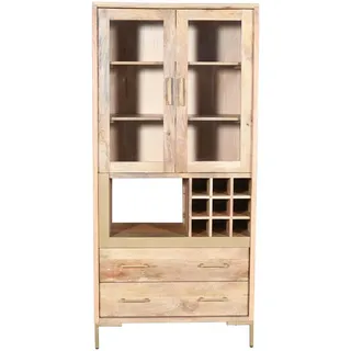 Mid.you Vitrine , Holz, Glas , Mangoholz,Mangoholz , massiv , 4 Fächer , 2 Schubladen , 90x192x40 cm , Handmade in India , stehend , Esszimmer, Vitrinen, Vitrinenschränke