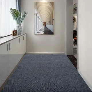 Tcatec 90x300cm Teppichläufer Waschbar Schmutzfangmatte, PVC rutschfest Flurteppich Läufer, Teppich Meterware für Innen und Außen, Fußmatte Türmatte für Flur, Eingangsbereich, Küche, Büro, Grau