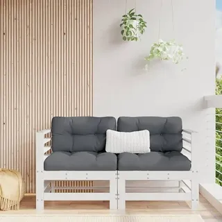 Ecksofa mit Kissen 2 Stück Weiß Massivholz Kiefer Garten Lounge Set für Terrasse Balkon Wintergarten Outdoor wetterfest modulare Sitzelemente - Weiß