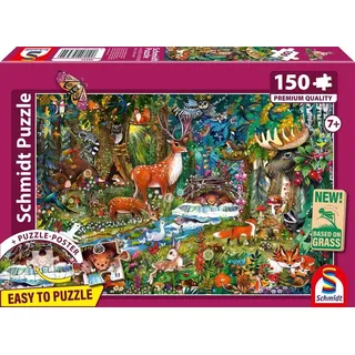 Schmidt Spiele 56532 Tiere in den Wäldern Europas, 150 Teile Kinderpuzzle aus Graspappe