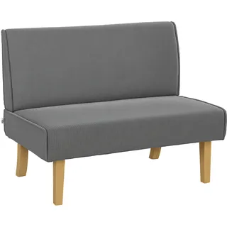 Homcom Sofa, Couch mit Cord-Optik, Holzbeine, Gepolsterter Polstersofa, Doppelsofa für Schlafzimmer, Wohnzimmer, 110 x 62 x 85 cm, Grau