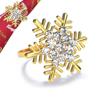 Halatool 6 Stück Weihnachten Serviettenringe Gold Schneeflocke-Design für Weihnachten Hochzeiten Partys Abendessen Feiertage Esstischdekoration Erntedankfest