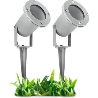 SSC-LUXon 2 Stück Gartenleuchten mit Strom in grau IP65 mit Kabel 1,8m Schuko-Stecker - Spot Gartenstrahler GU10 für Außen IP65