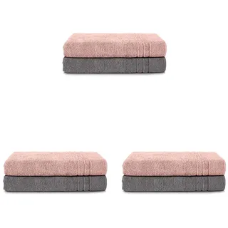 Komfortec 2er Saunatuch Set 70x200 cm aus 100% Baumwolle, XXL-Saunatücher, Sauna Handtuch, Weich, Groß, Frottee, Schnelltrocknend, Anthrazit Grau/Blütenrosa (Packung mit 3)