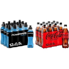 Powerade Sports Mountain Blast & Coca-Cola Zero Sugar - koffeinhaltiges Erfrischungsgetränk mit originalem Coca-Cola-Geschmack - null Zucker und ohne Kalorien (12 x 500 ml)