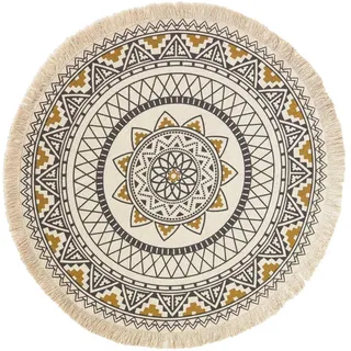 Homescapes Baumwollteppich mit Mandala-Muster rund 145 cm , Textil , Ethno , Rund , 145x145 cm , Teppiche und Böden, Teppiche, Webteppiche