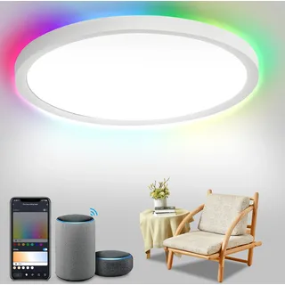 TolleTour 24W Deckenleuchte LED Musik bluetooth Lautsprecher APP Deckenlampe RGB Farbwechselnde Deckenlampe Mit Fernbedienung - Weiß