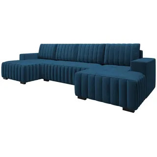 Mirjan24 Wohnlandschaft Hugo U, Wohnzimmer, Eckcouch mit Schlaffunktion und Bettkasten, Ausziehmechanismus DL, U-Form (Farbe: Manila 26) - Blau