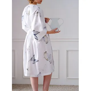 Kimono APELT "Papillon 120x110 col. 80", weiß (mehrfarbig), L:110cm, Baumwolle, Hausmäntel, Kimono, Kimono mit Bindeband Größe120x110, Baumwoll-Satin, Digitaldruck