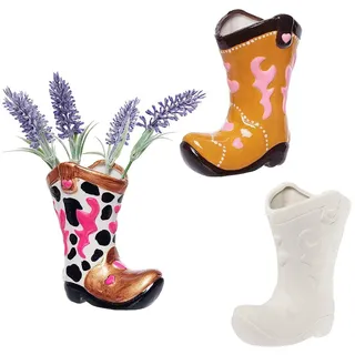 Baker Ross WA112 Western-Cowboystiefel-Keramikvasen – 2er-Pack, lustige Keramikvasen zum Bemalen und Dekorieren