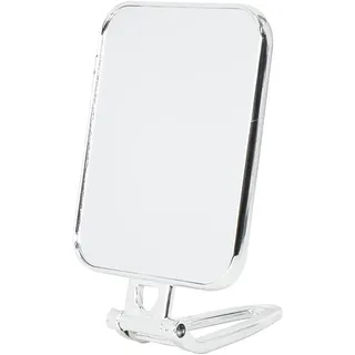 Rechteck Kosmetikspiegel mit Griff, 270° Faltbarer Standspiegel klein Tischspiegel Schminkspiegel normal Doppelseitiger Spiegel Reisespiegel für Make-up, Schminken, Haare kämmen, rasieren (Silber)