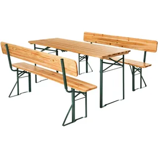 tectake Bierzeltgarnitur 3-teilig klappbar Franz II für 8 Personen, Tannenholz/Stahl braun 170x69x77 cm, mit Rückenlehnen , Braun , Holz , Rechteckig , Gartenmöbel, Gartengarnituren, Gartenmöbel-Sets