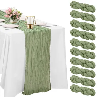 Seihtuch-Tischläufer, Boho-Gaze-Stoff, Vintage, rustikal, durchscheinend, für Hochzeit, Party, Brautparty, Babyparty, Lange Tischdekoration, 10 Stück