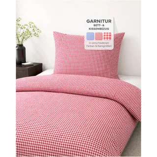 texpot Landhaus Bettwäsche Garnitur 2-teilig 155 x 220 cm + 80 x 80 cm kariert rot-weiß Reißverschluss